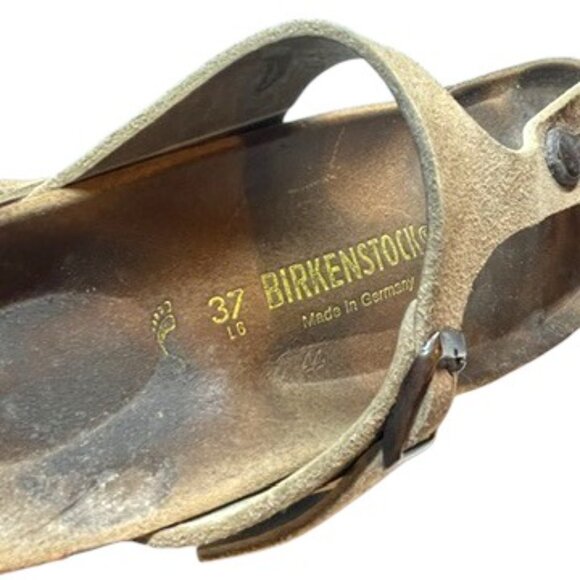 2 PAIR BIRKENSTOCK GIZEH SANDALS SZ 37 BLACK & TAUPE LEATHER SUEDE MADE GERMANY - Picture 6 of 16